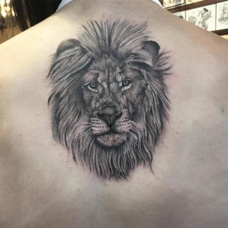 Black and Grey Lion Portrait Tattoo Thumbnail