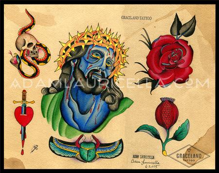 Blue Jesus Tattoo Flash Tattoo Flash Thumbnail