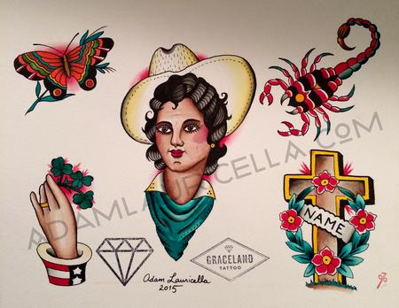 Cowgirl Tattoo Flash Sheet Tattoo Flash Thumbnail